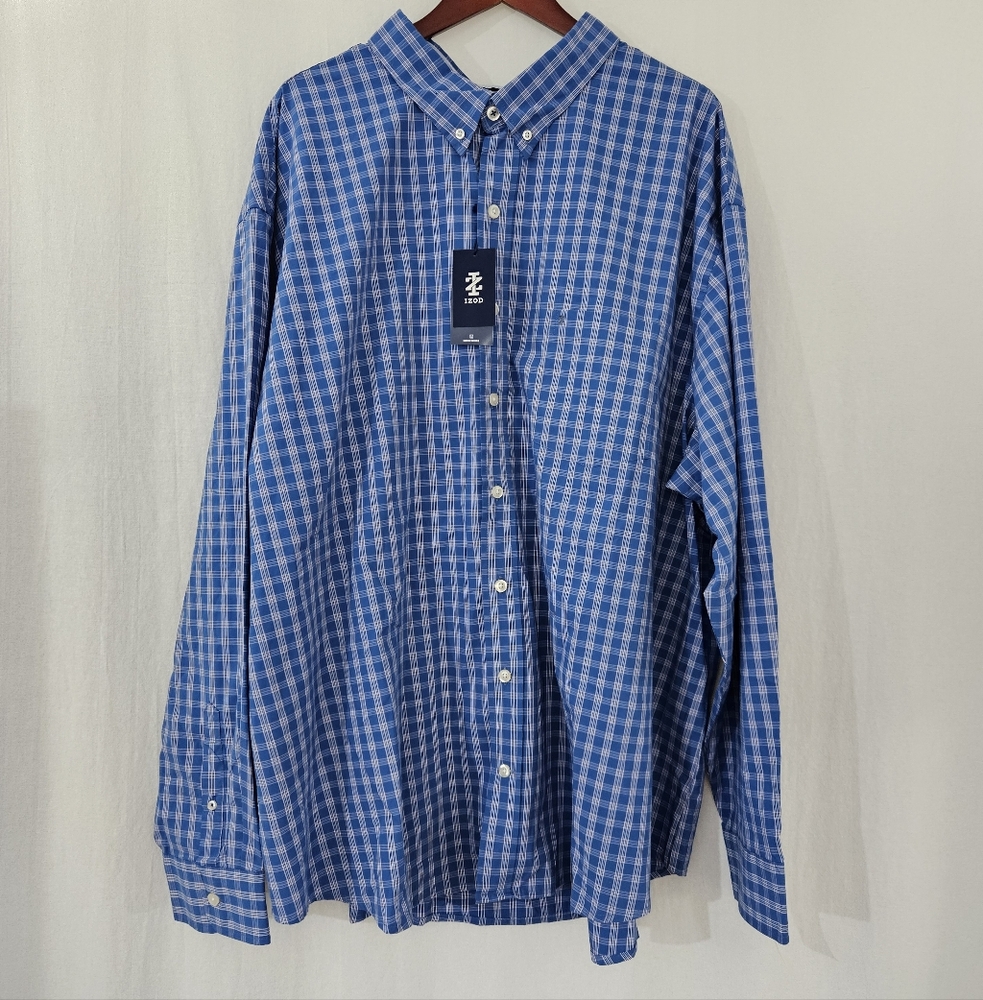 IZOD Button Up Dress Shirt in Blue White Pink Plaid Men's Size 4XLT